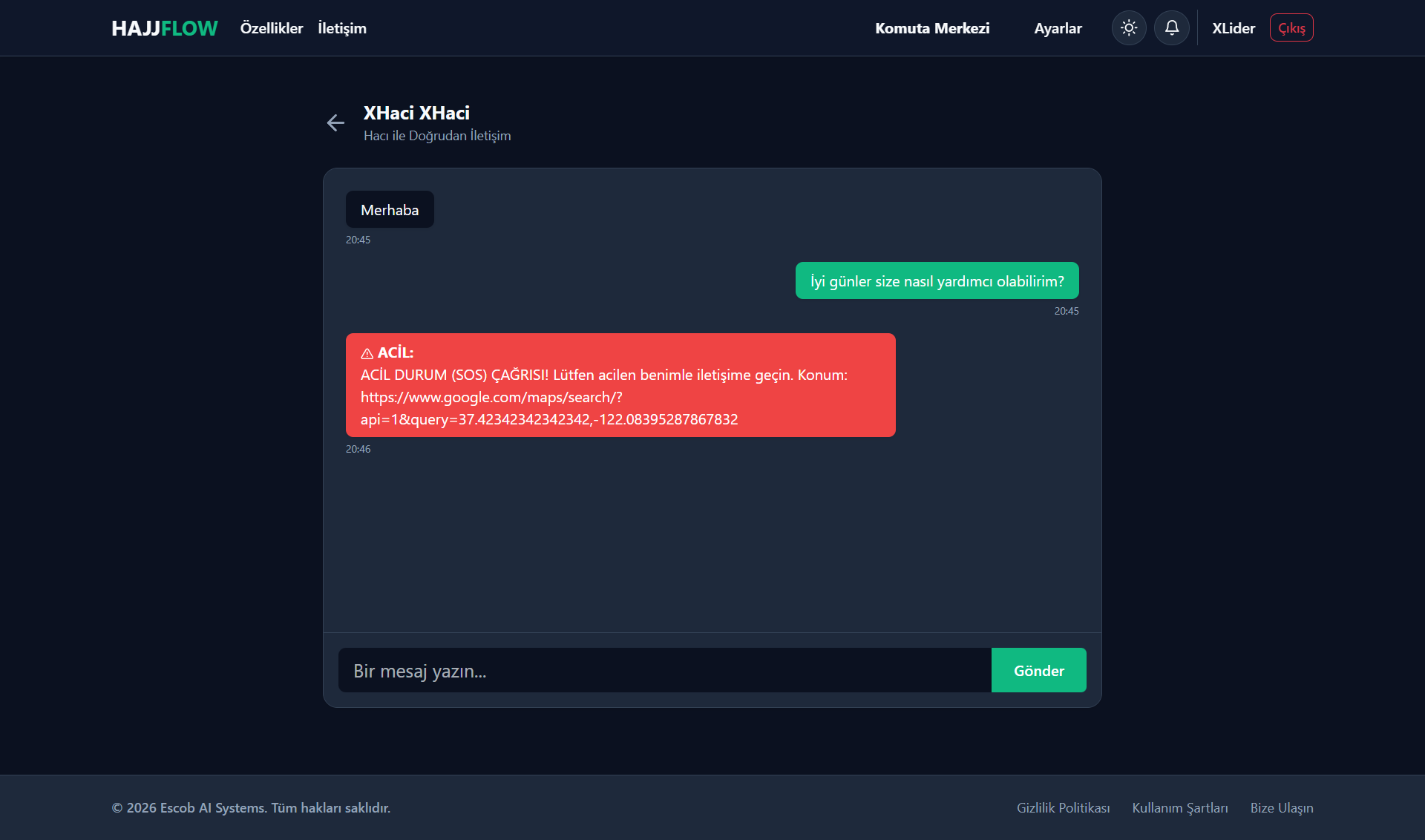 Web SOS Bildirim Ekranı